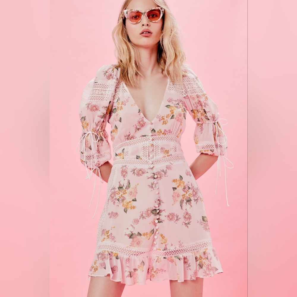 NWT For Love And‎ Lemons Pink Isadora Silk Blend Mini Dress M
